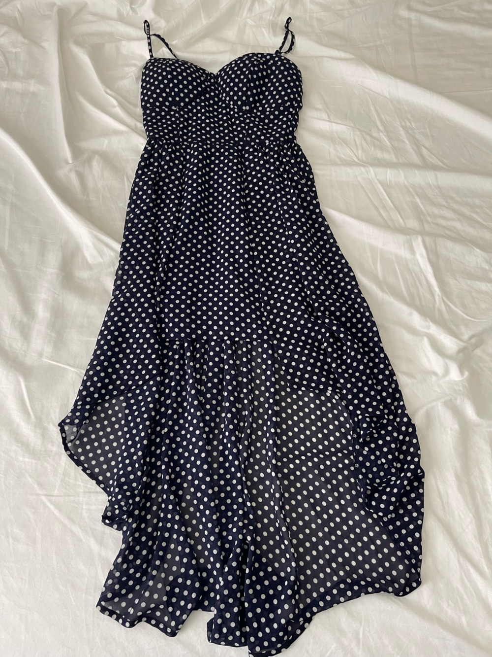 Forever 21 Navy and White Polka Dot High-Low Sundress size small